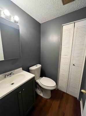 Hair dryer, towels, toilet paper