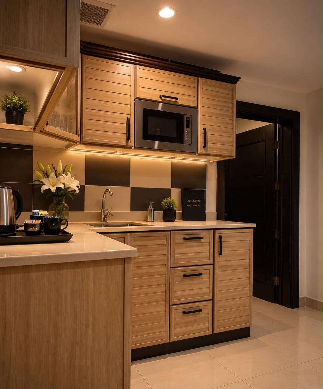 Mini-fridge, microwave