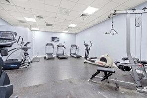 A gym with treadmills, elliptical machines, and weight equipment. - Myrtle Beach Resort Ocean View Condo (Myrtle Beach)