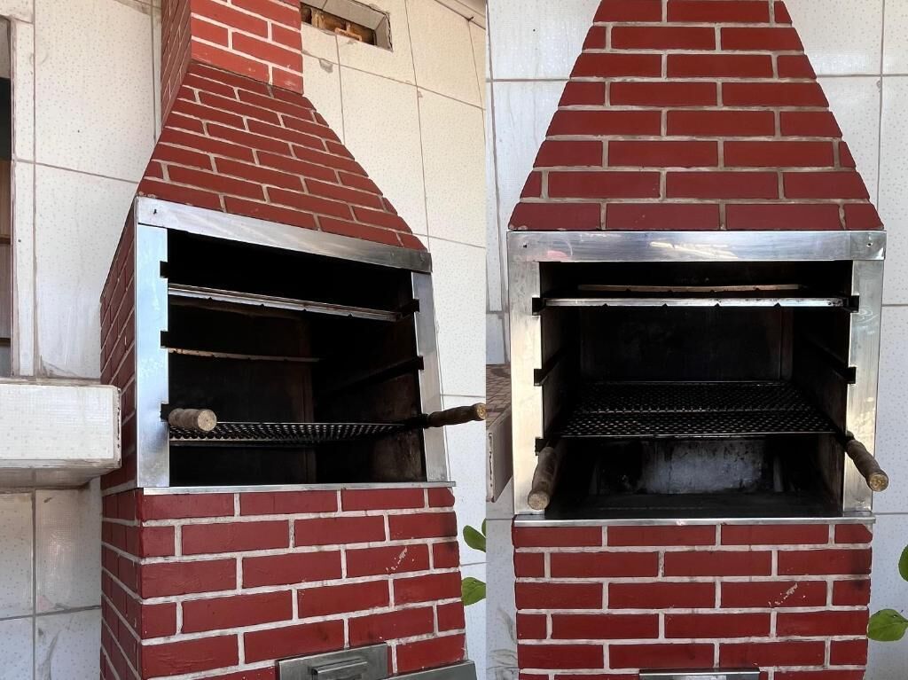 Two brick-built outdoor ovens with metal grates, likely for cooking.