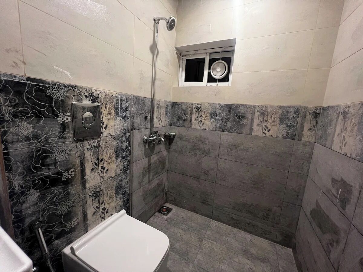 Hair dryer, bidet, towels, soap