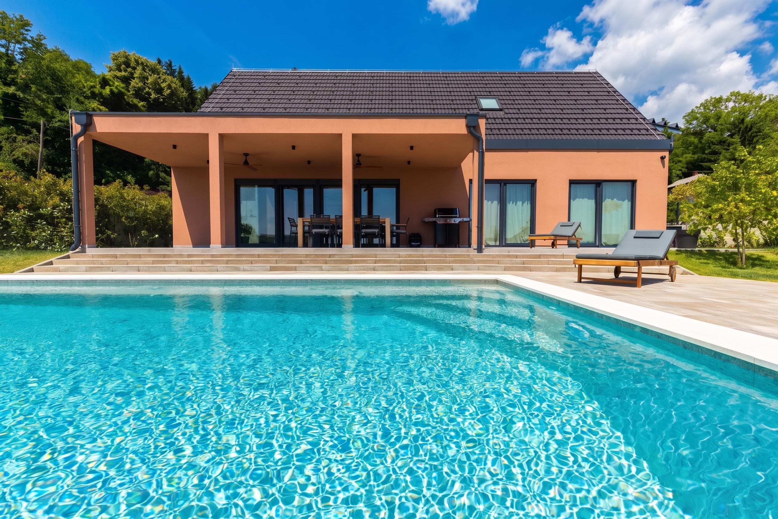 Villa familiar, 3 habitaciones, balcón, junto a la montaña (Vineyard Panorama Villa With Pool And) | Alberca | Alberca al aire libre por temporada 