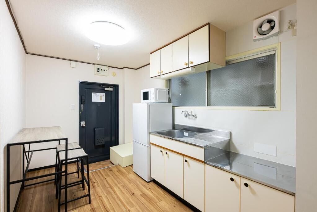 Fridge, microwave, electric kettle