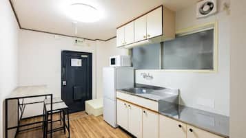 Fridge, microwave, electric kettle
