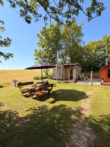 Tiny house with a sauna and hot tub