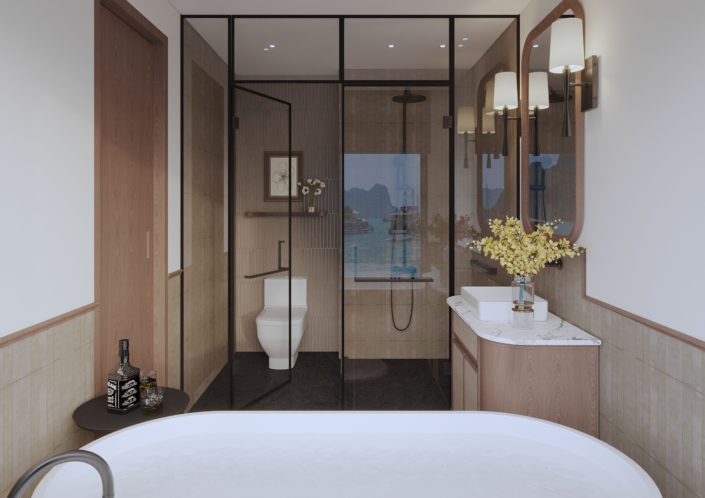 Phòng Suite Deluxe, ban công, quang cảnh biển | Phòng tắm | Đồ dùng nhà tắm miễn phí, dép đi trong nhà, xà phòng, dầu gội 