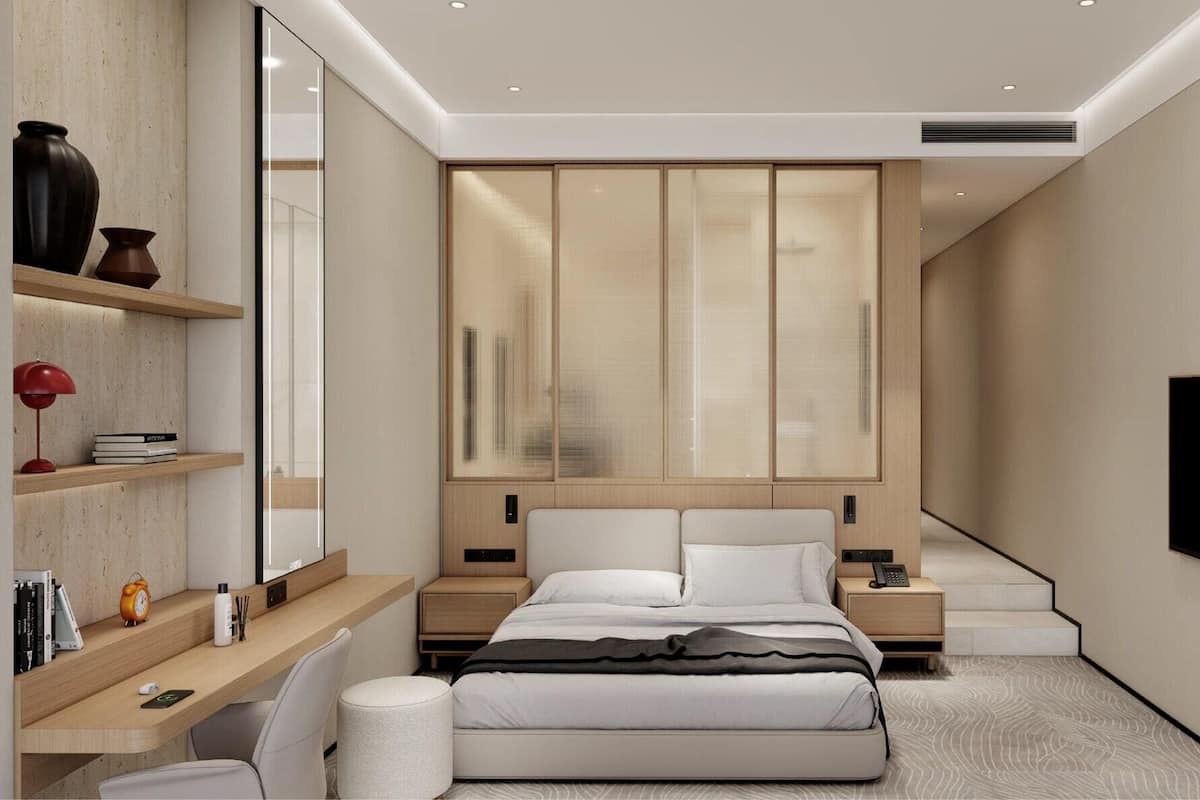 Suite junior, 1 habitación, vista al mar | Caja de seguridad en la habitación y escritorio