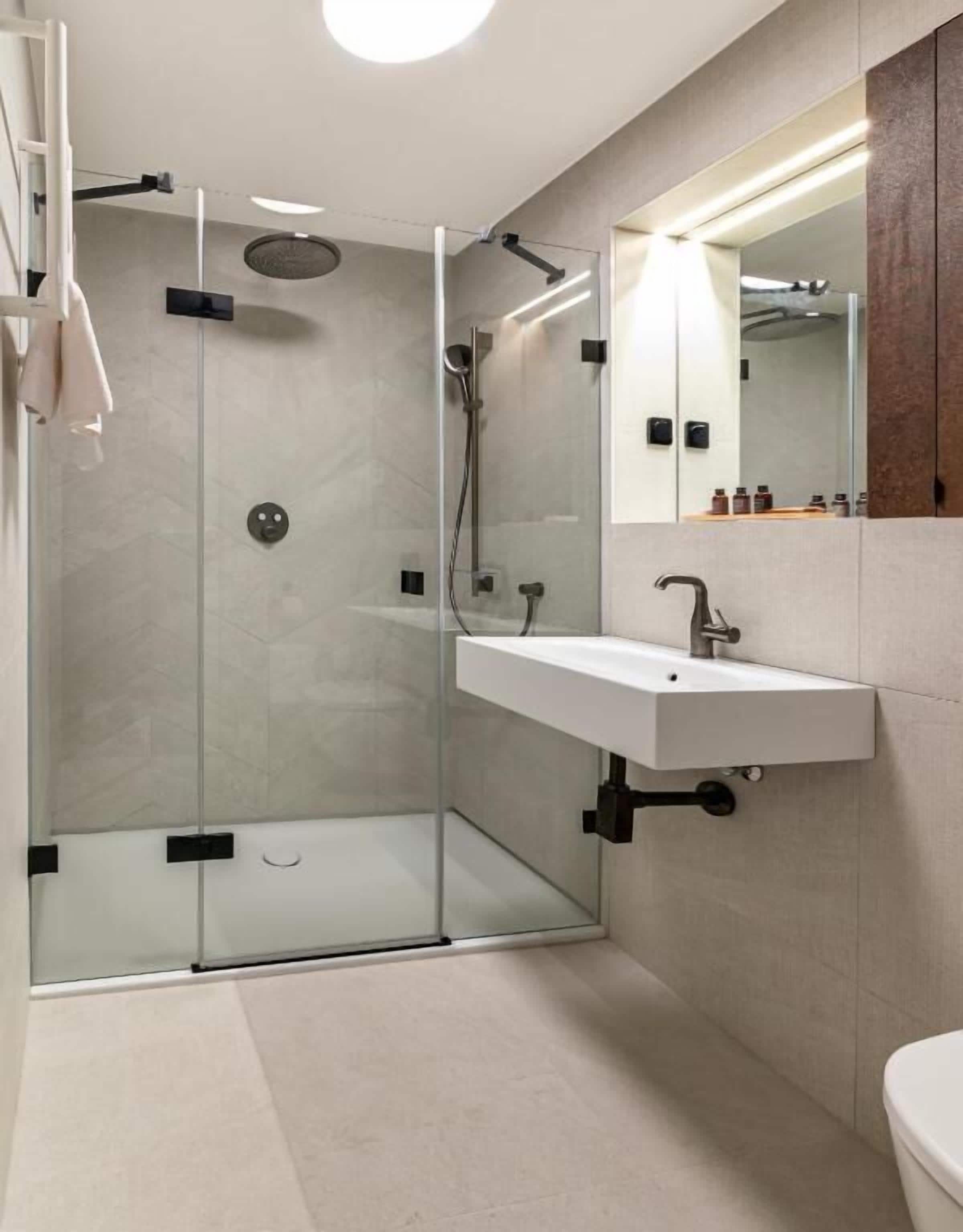 Deluxe kamer, 1 twee- of 2 eenpersoonsbedden | Badkamer | Gratis toiletartikelen, een haardroger, handdoeken, zeep