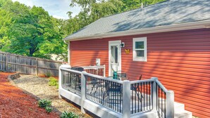A red house with a white porch and a small deck. - Walk to Dtwn Waynesville! Dual Mtn Havens w/ Decks (Waynesville)