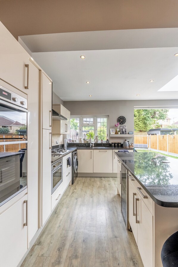 Fridge, microwave, oven, dishwasher