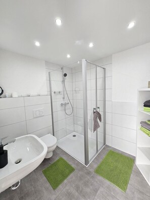 Shower, hair dryer, towels - An der Kapelle Apartment – Mountain View, Massage, Rhine View, Garden, Terrace, Wi-Fi, Modern (Rickenbach)