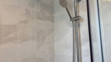Shower, hair dryer, soap