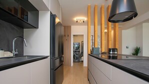 A modern kitchen with a built-in refrigerator, a sink, and a stove. - House Nadalina (Vrsi)