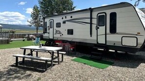 Exterior - Pet-Friendly Riverfront Getaway with Outdoor Entertaining & Bonus Camper in Cascade, Idaho (Cascade)