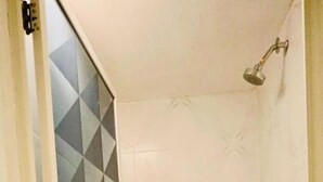 Buồng tắm vòi sen, máy sấy tóc, khăn tắm, xà phòng 