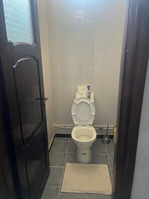 Douche, sèche-cheveux, serviettes fournies, savon