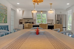 Dining - Luxury property with relaxing backyard and with walking distance from the Gooch’s Beach ( Kennebunk)  and Dock Square in Kennebunkport. First floor King size bed and en suite ( shower only ) bathroom. Two living rooms and relaxing back yard deck. (Kennebunk)