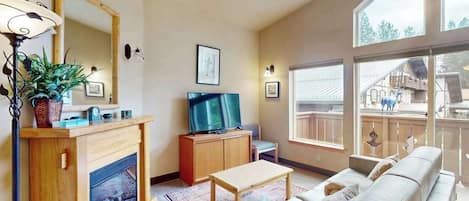 TV, fireplace, DVD player, foosball