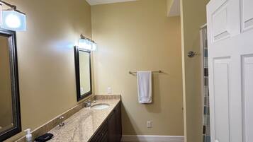 Shower, towels, toilet paper