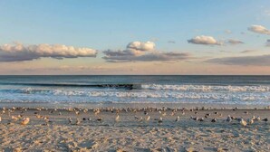 A beach with waves and a rocky outcrop in the distance. - Cozy Beach House 314 (North Myrtle Beach)