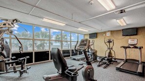 A gym with cardio machines, weight equipment, and a TV on the wall. - Bahama Sands Unit 0905 (North Myrtle Beach)