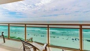 A balcony with a view of a beach and ocean. - Bahama Sands Unit 1002 (North Myrtle Beach)