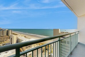A balcony with a view of the beach and ocean. - Sand Dunes Resort 1609 (Myrtle Beach)