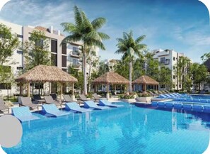 Pool - Cozy 2-bedroom condo with AC in quaint Puerto Morelos, Private Gated Community. (Puerto Morelos)