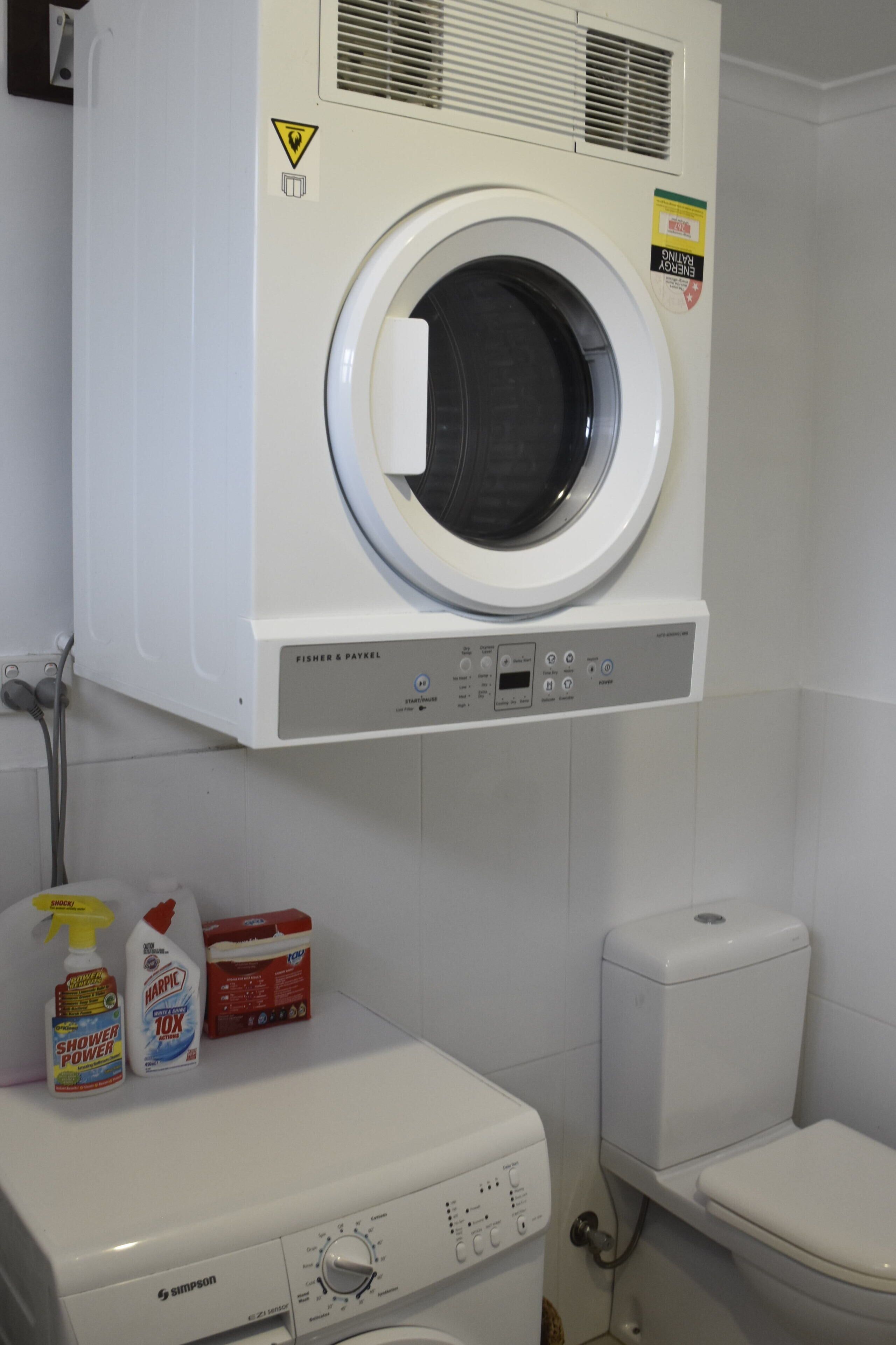 Shower, towels, soap, toilet paper