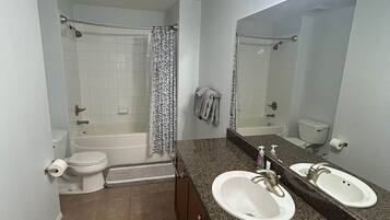 Shower, towels, soap, shampoo