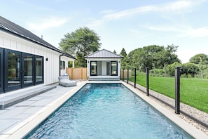 Outdoor pool, a heated pool - New Build Montauk Coastal Farmhouse | Fenced Heated Salt Pool & Walk to Beach (Montauk)