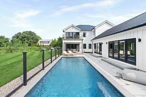 Outdoor pool, a heated pool - New Build Montauk Coastal Farmhouse | Fenced Heated Salt Pool & Walk to Beach (Montauk)