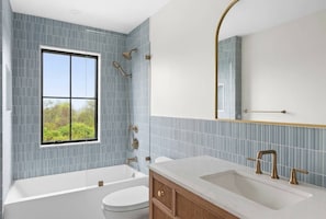 Shower, bidet, towels, soap - New Build Montauk Coastal Farmhouse | Fenced Heated Salt Pool & Walk to Beach (Montauk)