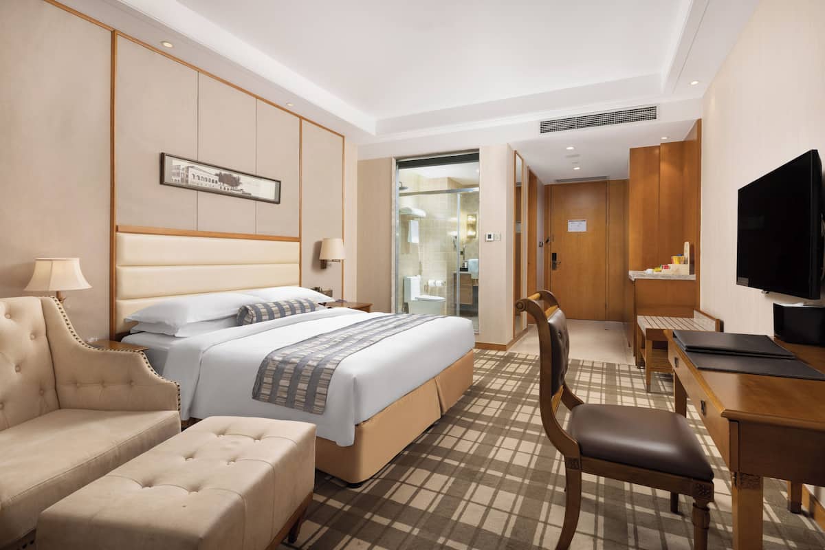In-room safe, desk, laptop workspace, blackout curtains