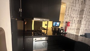 Großer Kühlschrank, Mikrowelle, Ofen, Herdplatte
