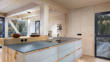 Fridge, oven, dishwasher, cookware/dishes/utensils