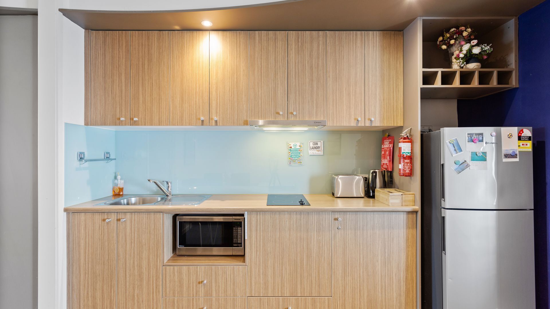 Fridge, microwave, stovetop, toaster