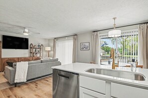 Living area - Walk to Notre Dame | Luxury 2BR/2BA Condo | Balcony + Parking (South Bend)
