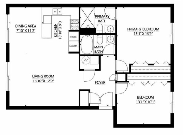 Floor plan - Game Day Luxury | 2BR/2BA Condo Near Notre Dame | Private Balcony (South Bend)