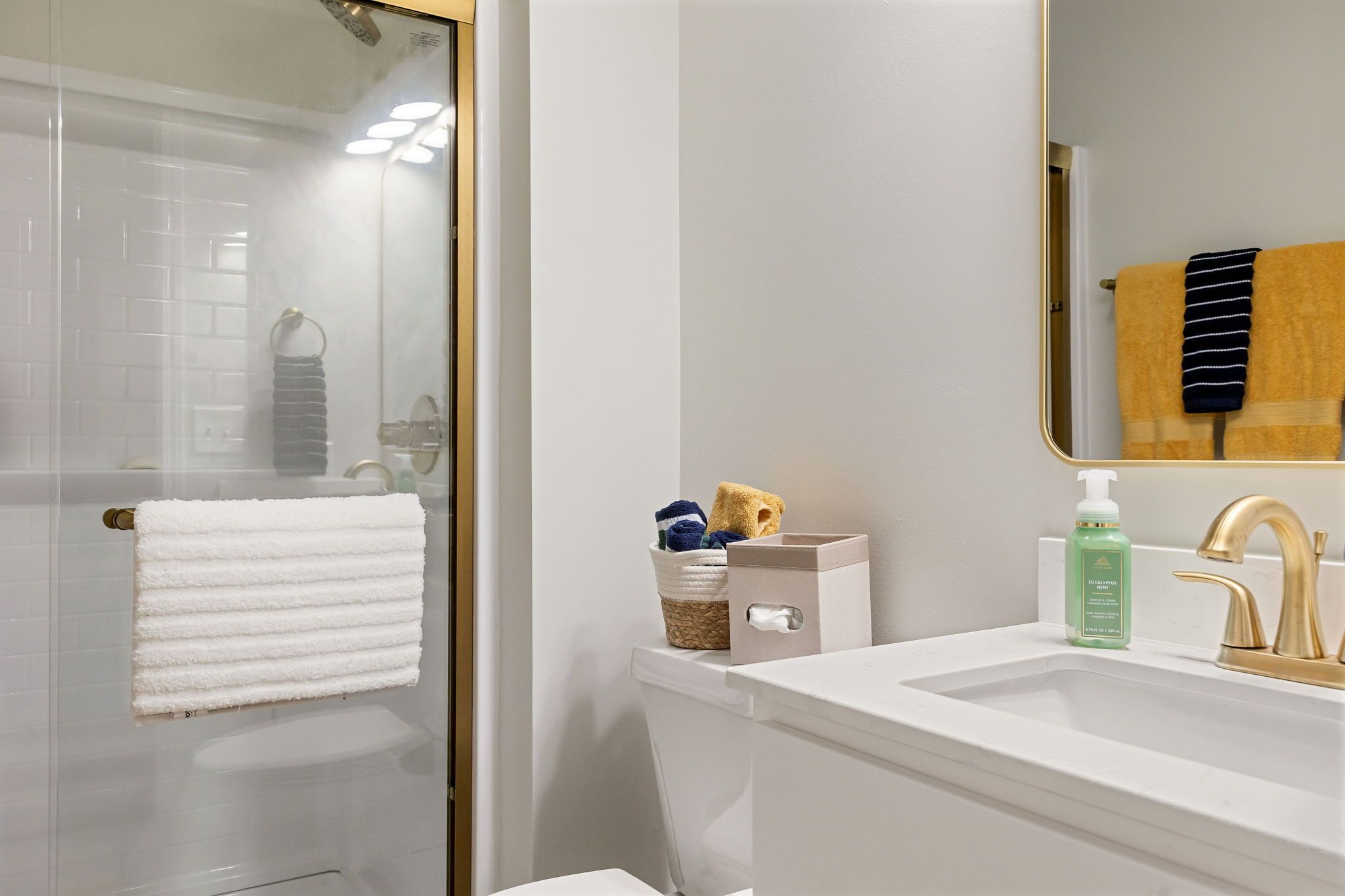 Douche, séchoir à cheveux, serviettes fournies