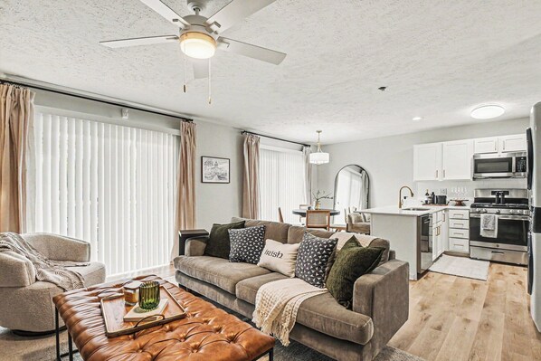 Living area - Upscale 2BR/2BA Near Notre Dame | Private Balcony | Walk to Campus (South Bend)