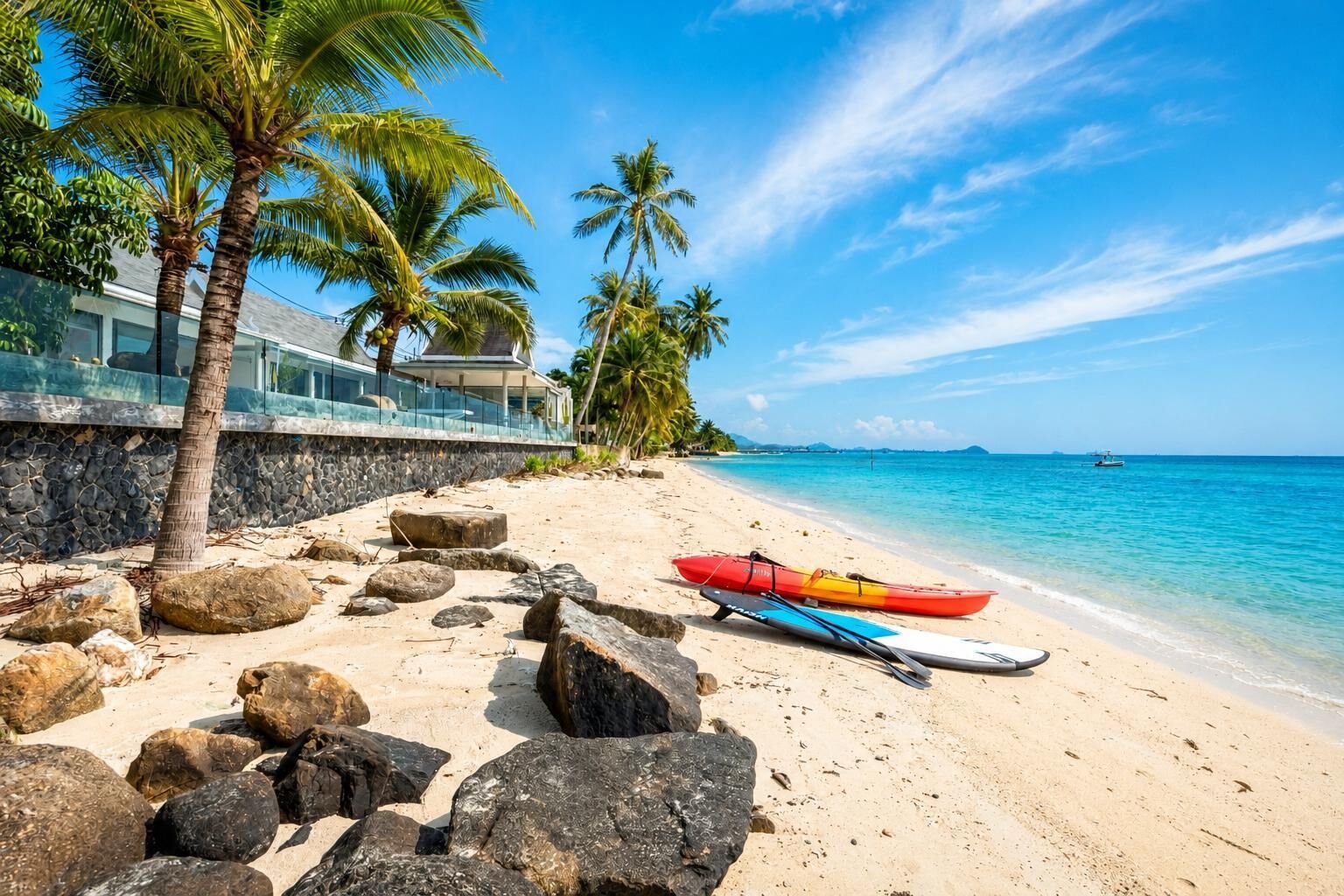 On the beach, white sand