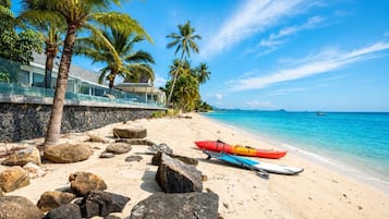 On the beach, white sand