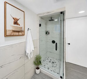Ducha, secador de pelo, toallas