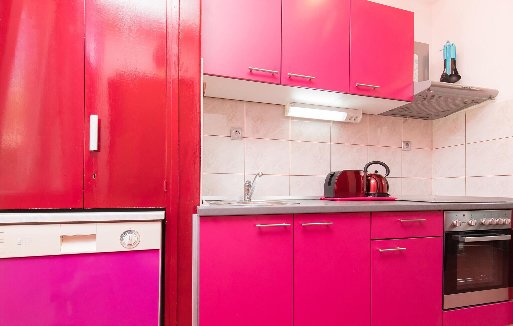Fridge, oven, cookware/dishes/utensils
