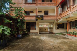 A hotel entrance with a sign for 'Mera Peak Hotel'. - Mera Peak Hotel (Kathmandu)