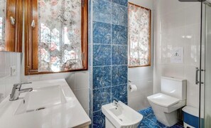 Secadora de cabello, bidet, toallas, jabón 