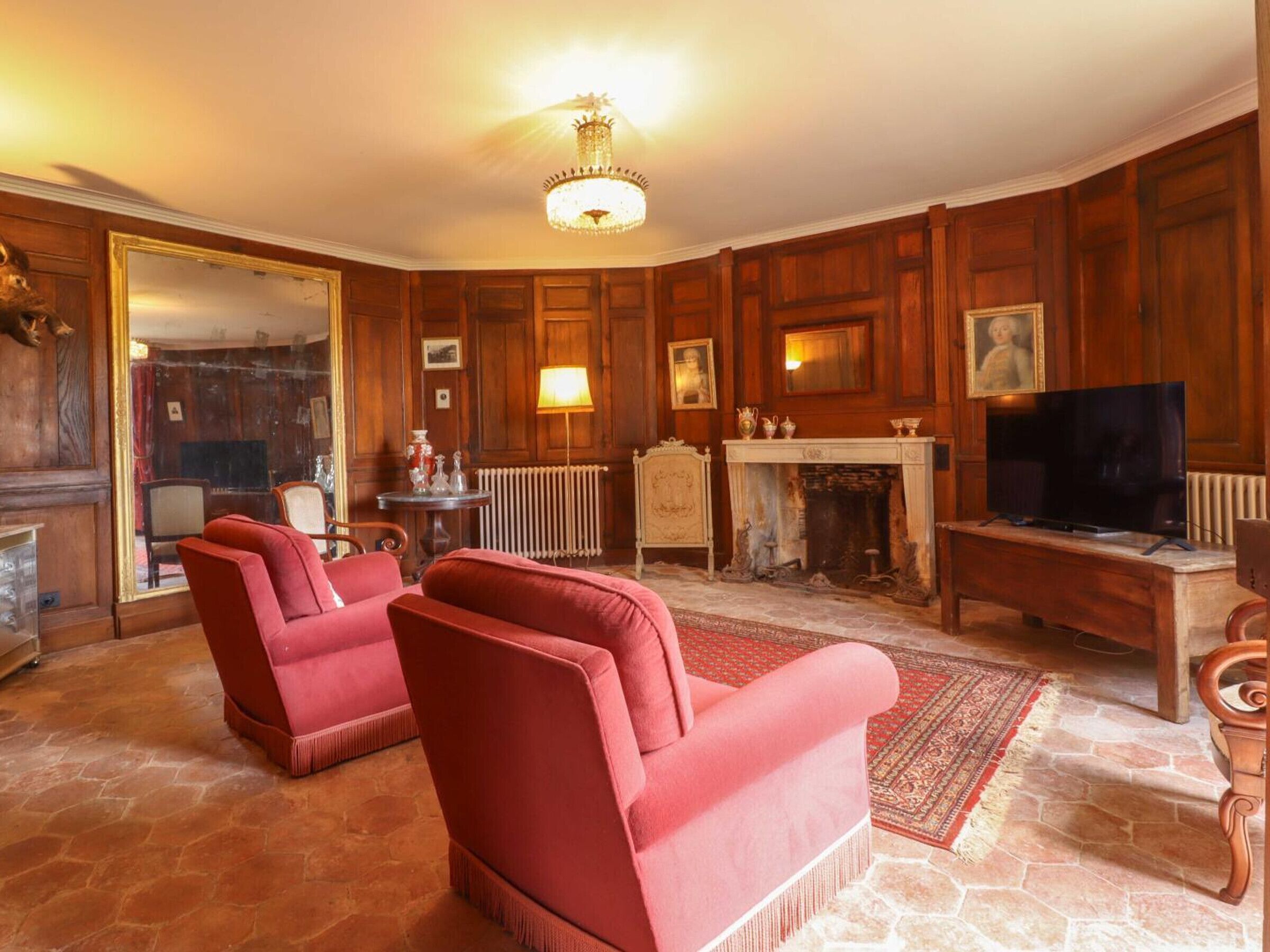 TV, fireplace
