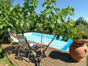A poolside area with a pool, lounge chairs, and a potted plant. - Bettina! by Interhome (Lucca)