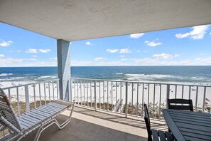 A balcony with a view of the beach and ocean. - Sunswept 701 by Liquid Life (Orange Beach)